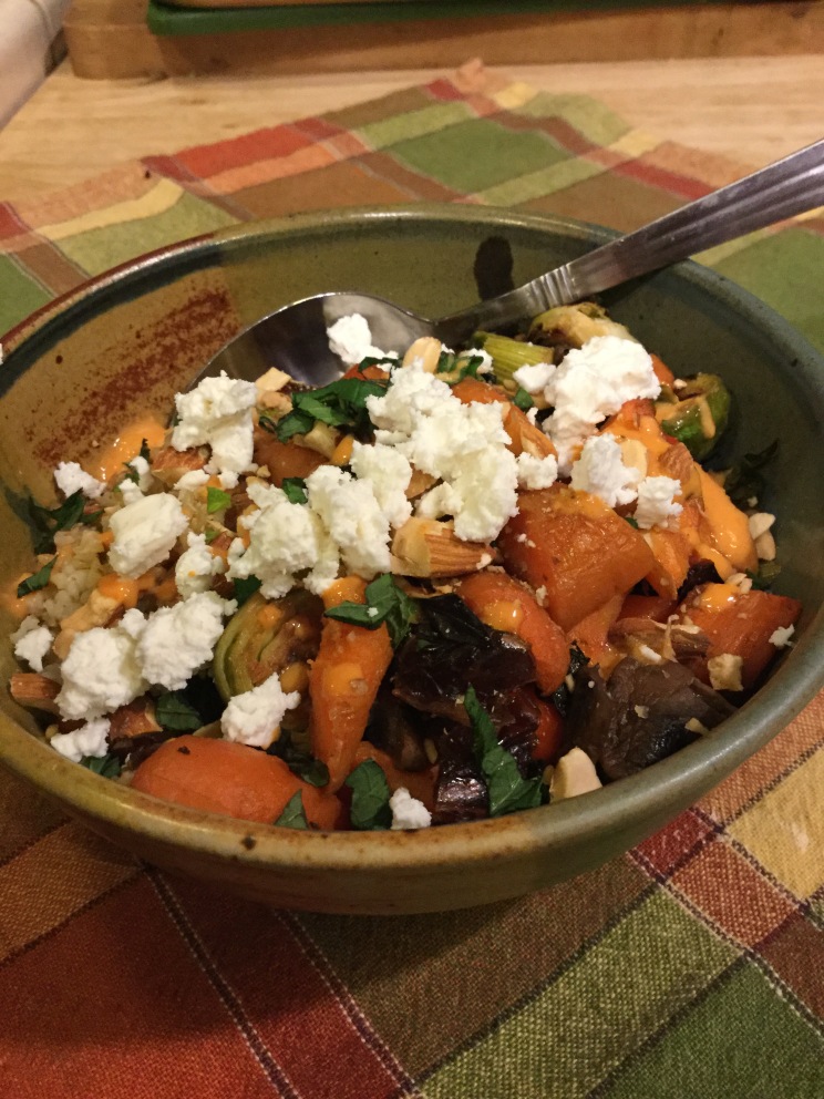 Add crumbled goat cheese & Spicy Sauce with yogurt